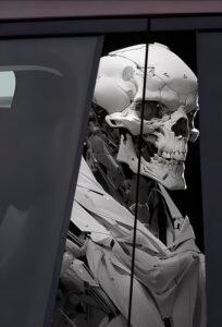 2Mechanical Skull Mecha Car B-Pillar Decal, Cyber Mecha