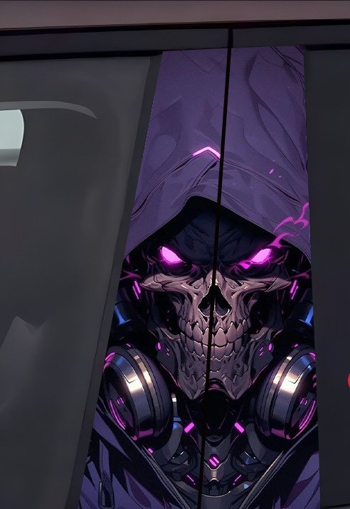 2Purple Neon Skull Car B-Pillar Decal, Headphone Cyber