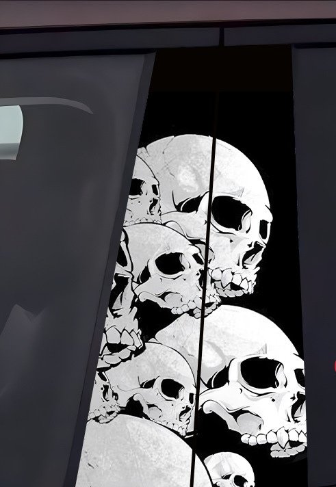 2Beige Stacked Skulls Car B-Pillar Decal, Vintage Sketch