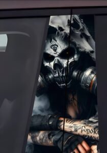 2Gas Mask Skull Girl Car B-Pillar Decal, Dark Smoker