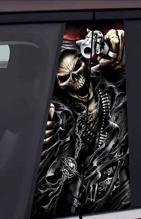 2Blue Flame Skull Poker Car B-Pillar Decal, Neon Creative Decoration