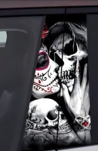 2Mexican Sugar Skull Girl Car B-Pillar Decal, Cat Goddess