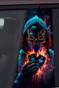 2Neon Skull Poker Chips Car B-Pillar Decal, Cyber