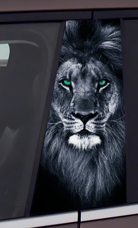 2Green-Eyed Lion Car B-Pillar Decal, Beast