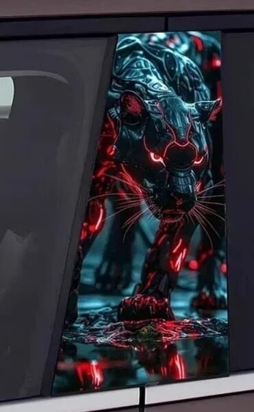 2Cyber Black Panther Red Neon Car B-Pillar Decal, Cyber