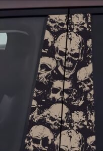 2Beige Vintage Stacked Skulls Car B-Pillar Decal, Retro Pattern