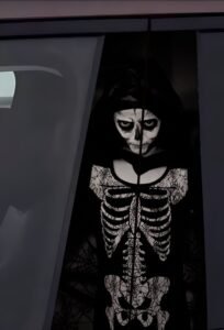 2Gothic Skull Witch Car B-Pillar Decal, Dark Human Skeleton
