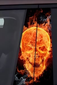 2Blazing Skull Car B-Pillar Decal, Flame Dark