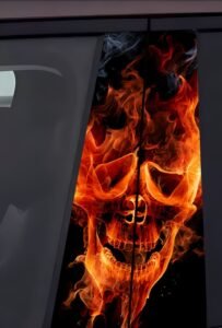 2Flaming Skull Profile Car B-Pillar Decal, Inferno Dark