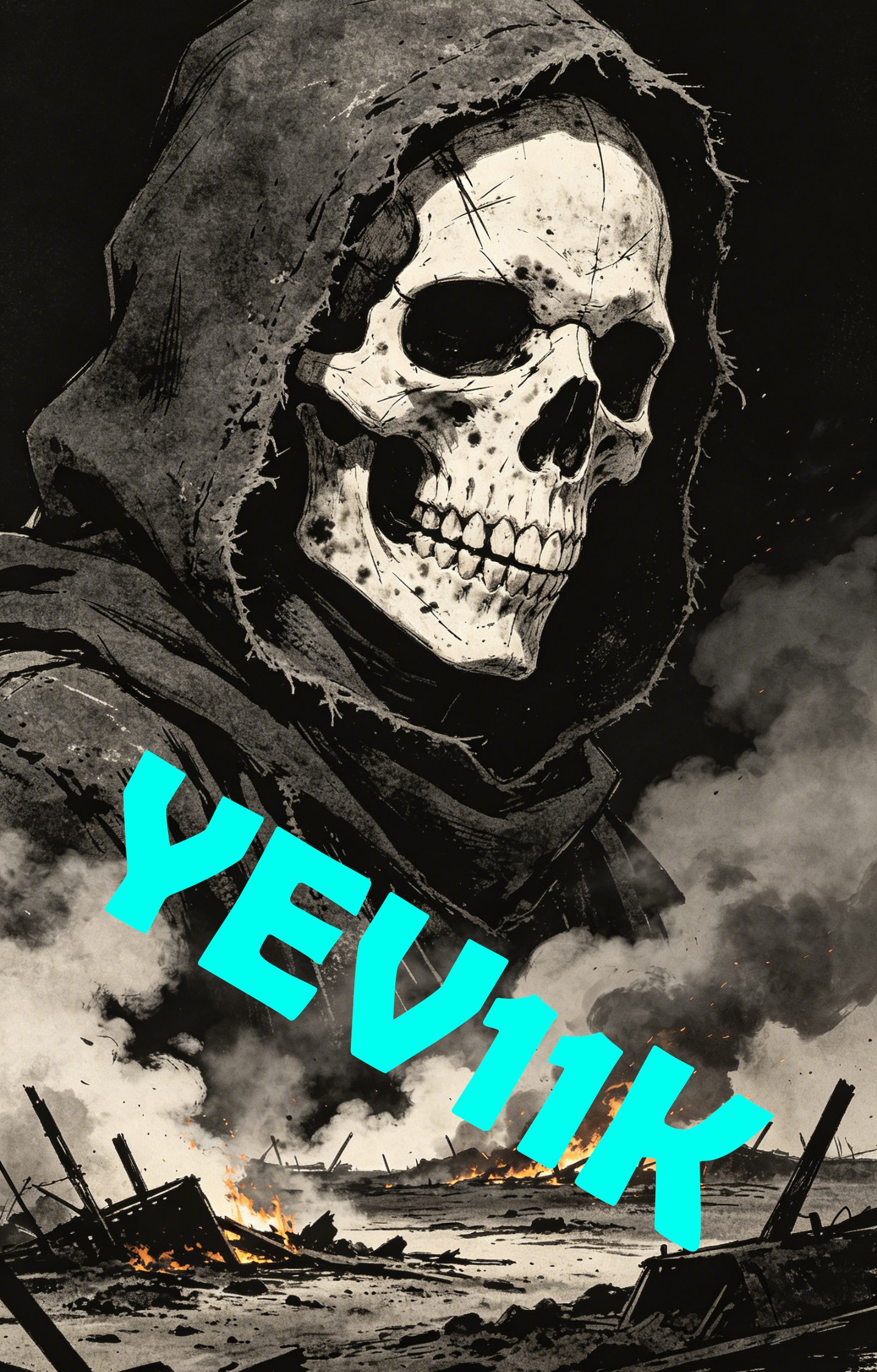 2 Sheets / 2 Pieces Set - Hooded Grim Reaper over a Battlefield Car B-Pillar Sticker, 50x24cm Waterproof PVC Car Center Pillar Decal??No yev11k marking will appear on the product after placing an order.??