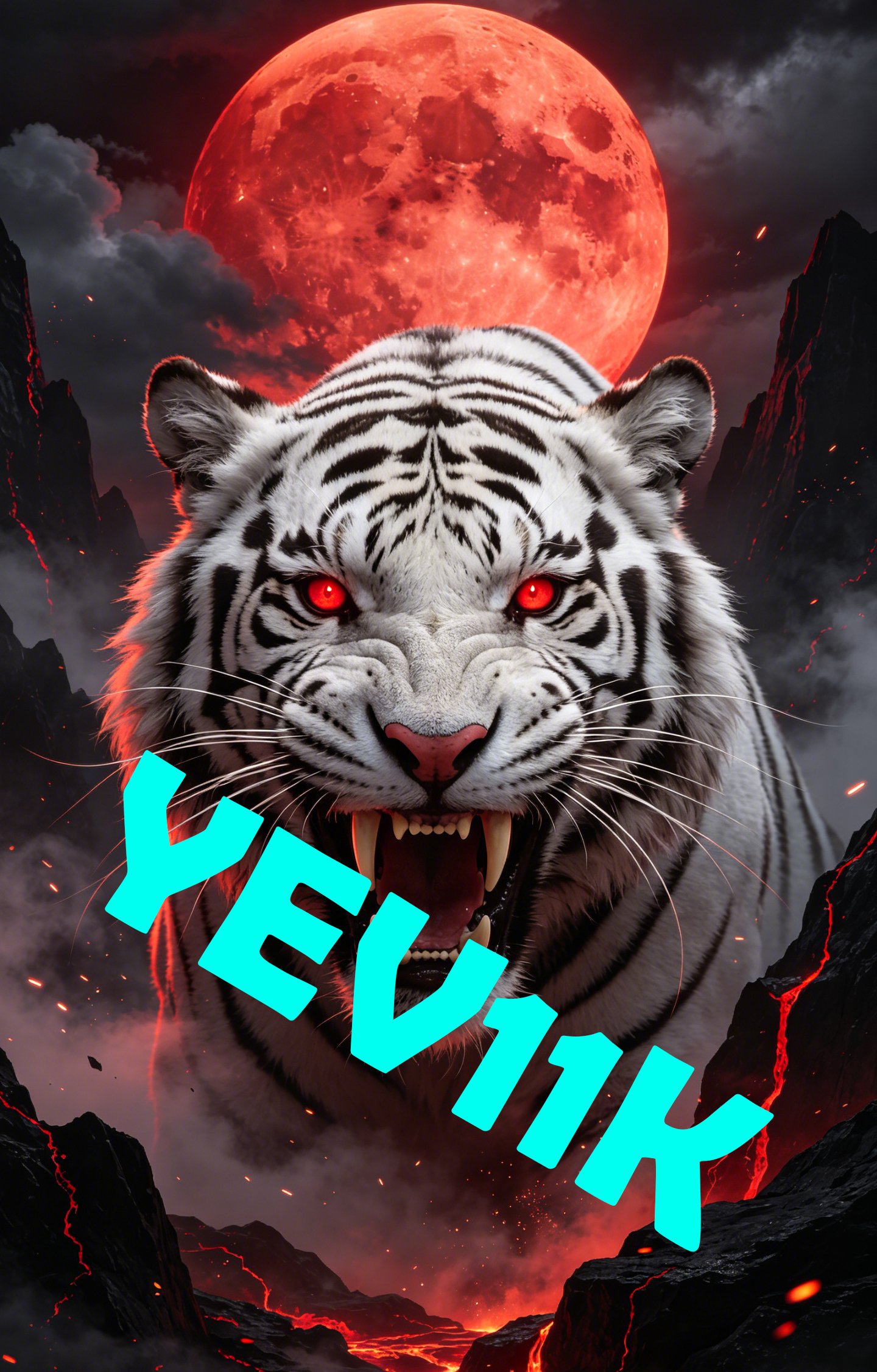 2 Sheets / 2 Pieces Set - Roaring White Tiger with a Red Moon and Flowing Lava Car B-Pillar Sticker, 50x24cm Waterproof PVC Car Center Pillar Decal??No yev11k marking will appear on the product after placing an order.??