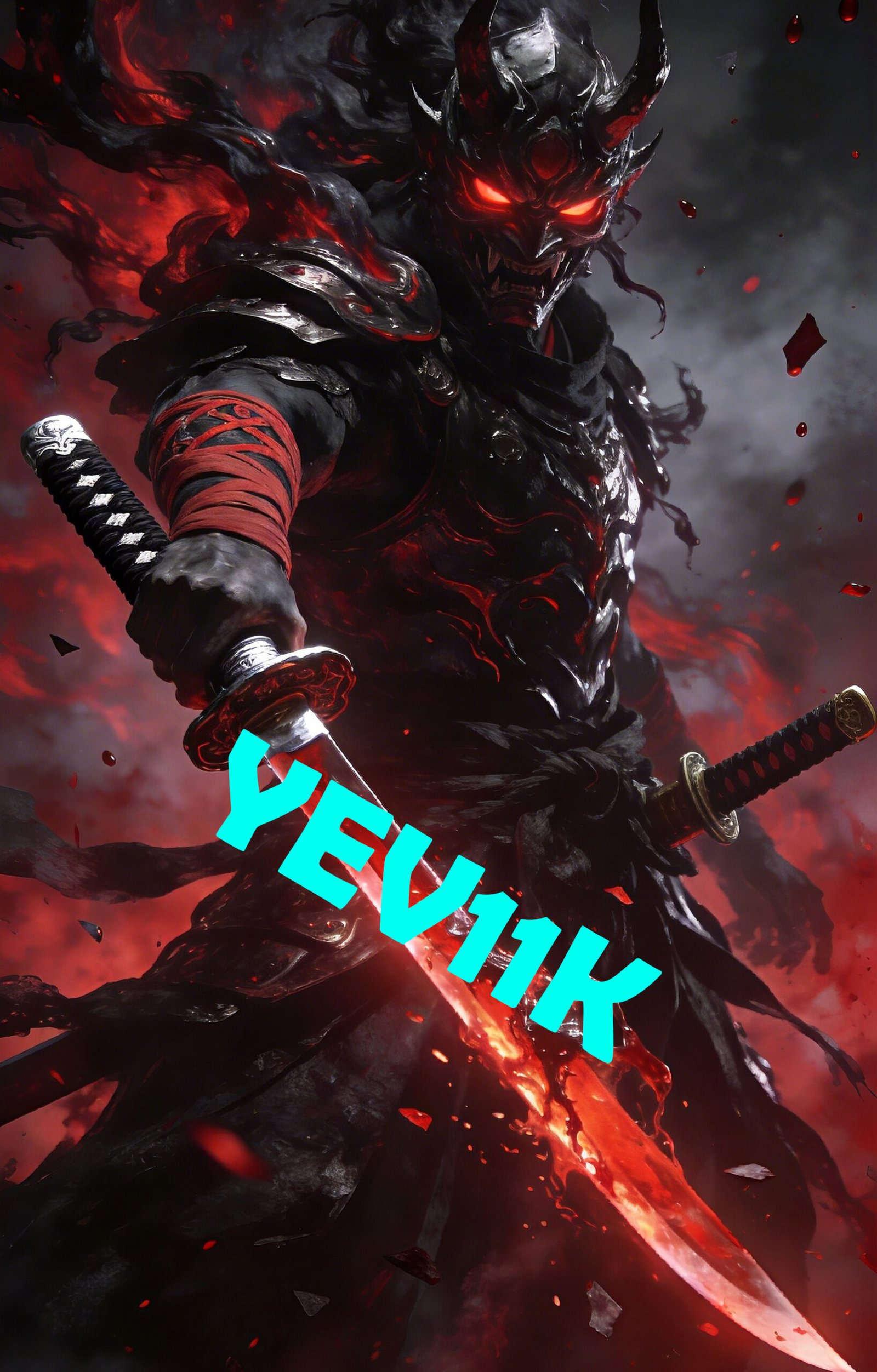 2 Sheets / 2 Pieces Set - Red Samurai Demon Warrior with a Glowing Sword Car B-Pillar Sticker, 50x24cm Waterproof PVC Car Center Pillar Decal??No yev11k marking will appear on the product after placing an order.??