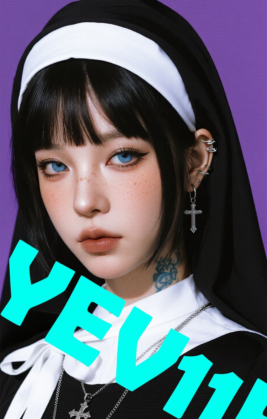 2 Sheets / 2 Pieces Set - Nun Portrait with a Cross Car B-Pillar Sticker, 50x24cm Waterproof PVC Car Center Pillar Decal??No yev11k marking will appear on the product after placing an order.??