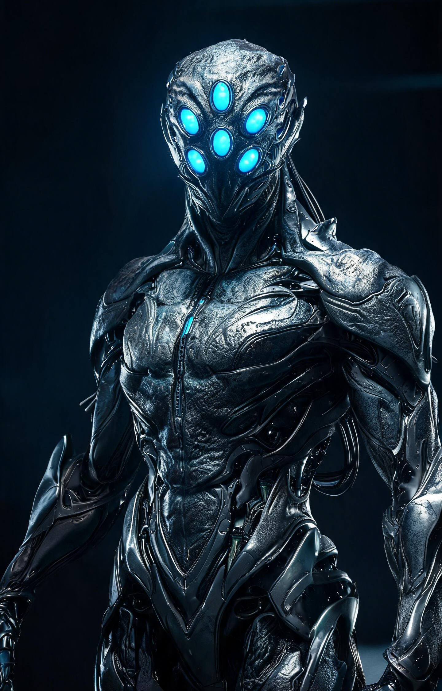 Silver Cybernetic Warrior with Glowing Blue Optical Sensors Car Center Pillar Sticker 50x24cm 2 Pieces/Set