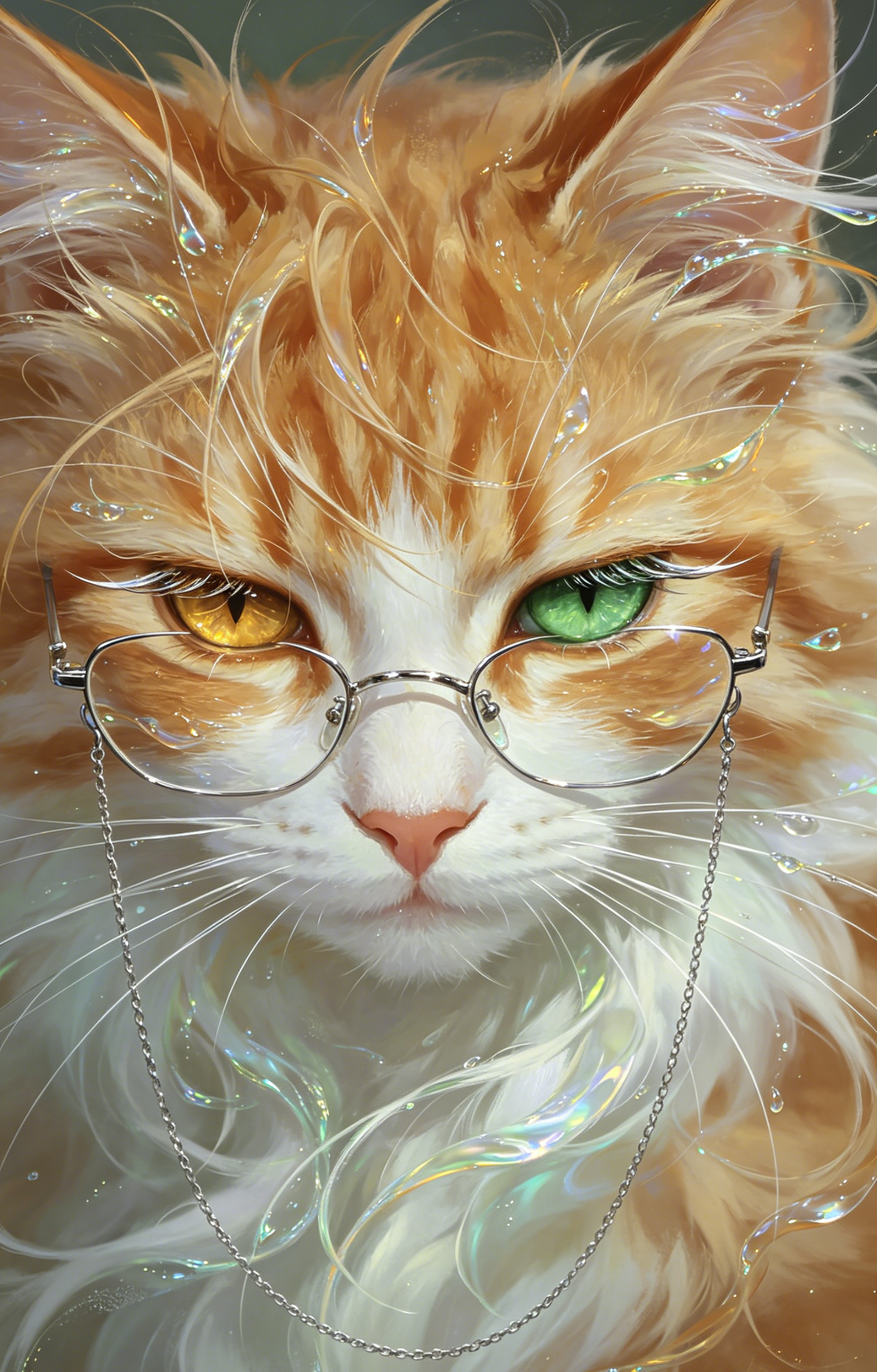 Adorable Heterochromatic Cat Wearing Glasses Car Center Pillar Sticker 50x24cm 2 Pieces/Set