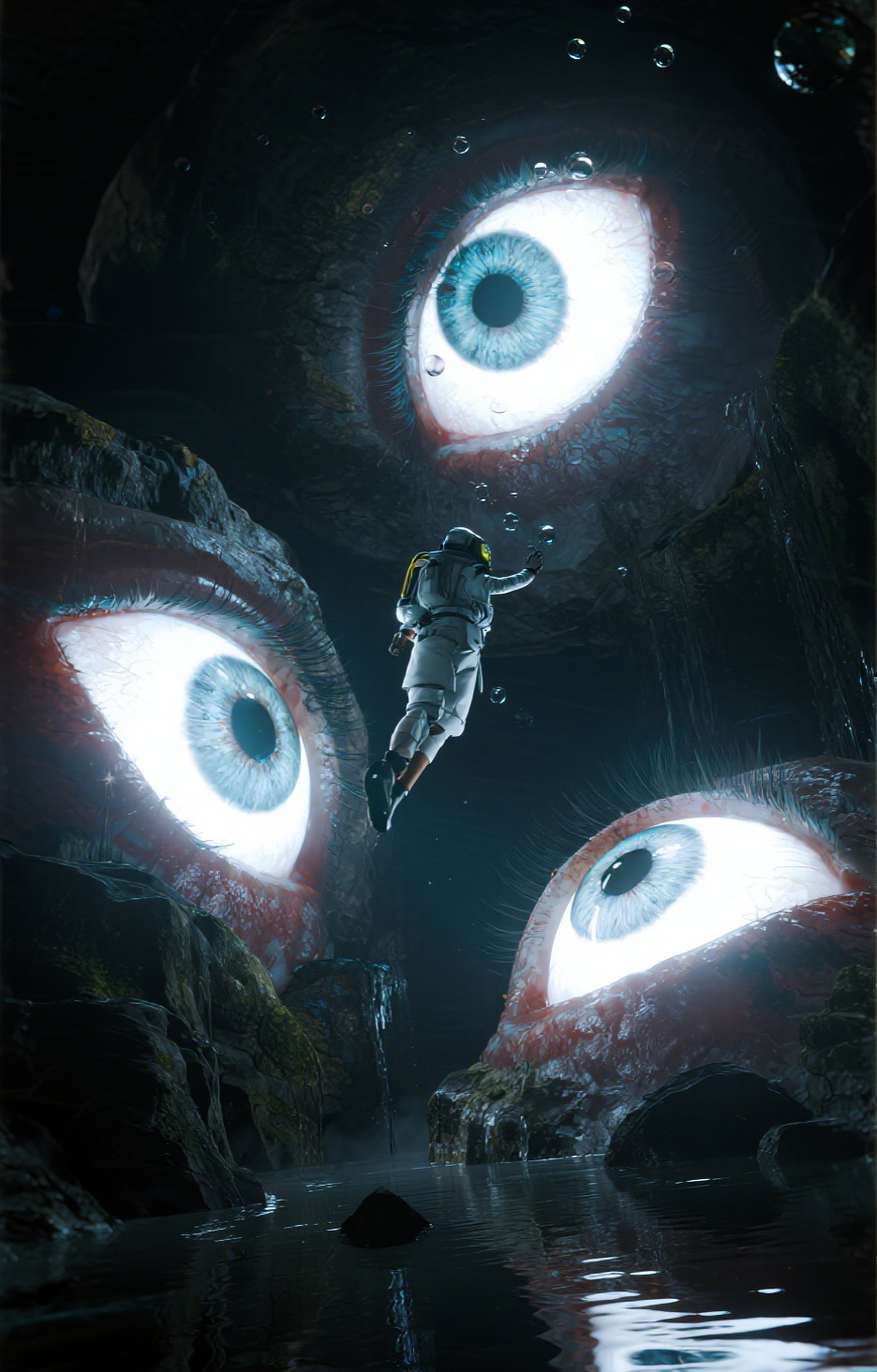 Astronaut Floating Among Giant Eyes Car Center Pillar Sticker 50x24cm 2 Pieces/Set