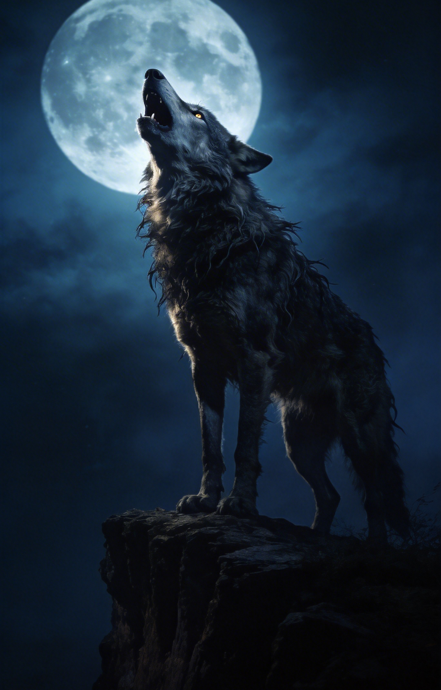 Lone Wolf Howling At Full Moon On Rocky Cliff Car Center Pillar Sticker 50x24cm 2 Pieces/Set