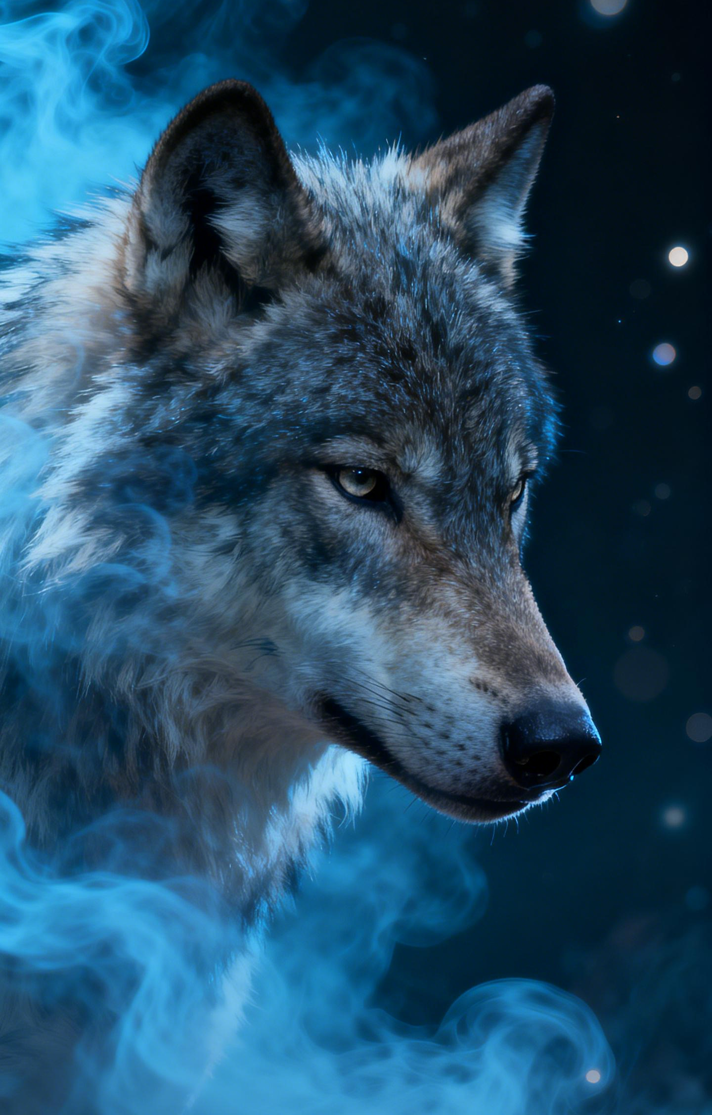 Fierce Wolf Head Profile With Mystic Blue Smoke Car Center Pillar Sticker 50x24cm 2 Pieces/Set