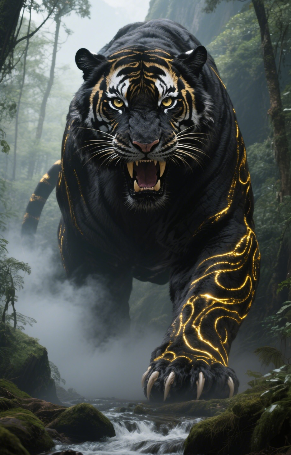 Black Gold Tiger in Forest Car Center Pillar Sticker 50x24cm 2 Pieces/Set