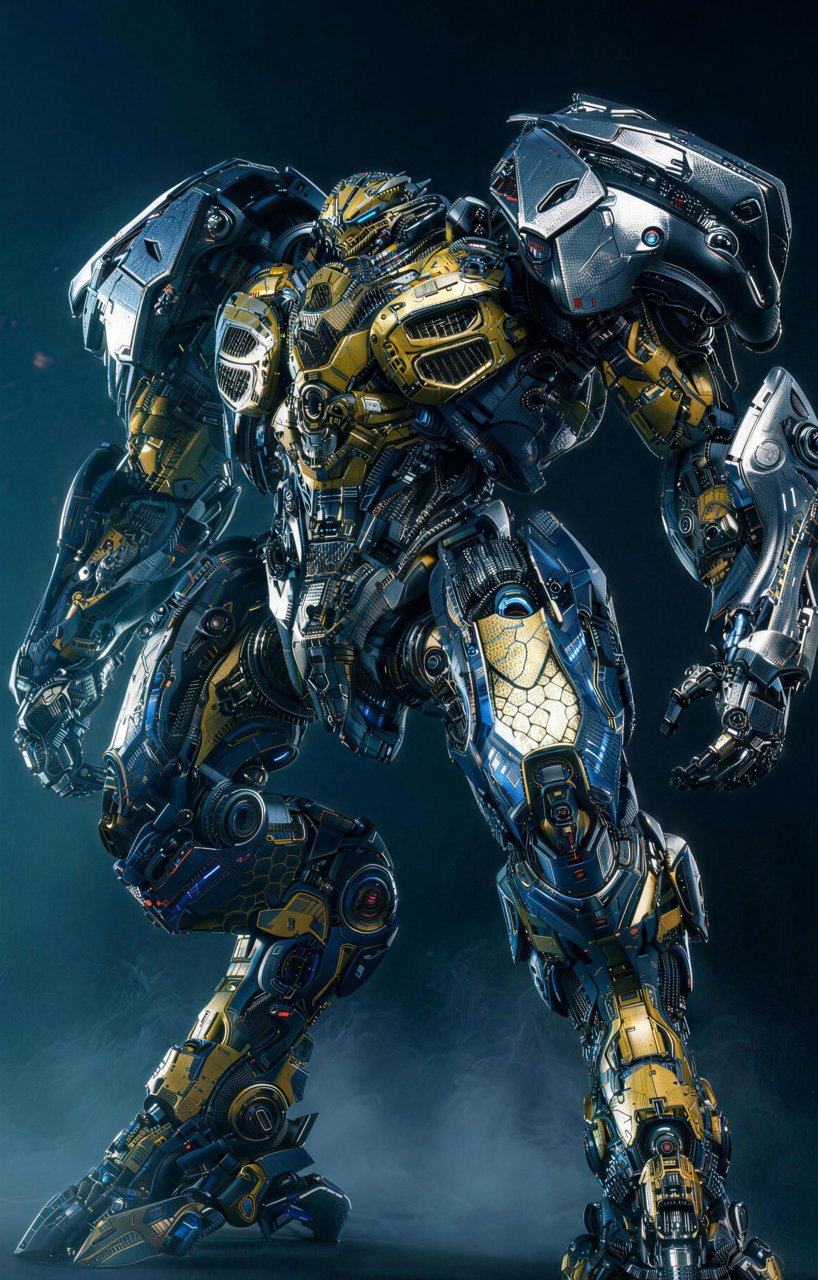 Yellow Blue Armored Mecha Robot Car Center Pillar Sticker 50x24cm 2 Pieces/Set