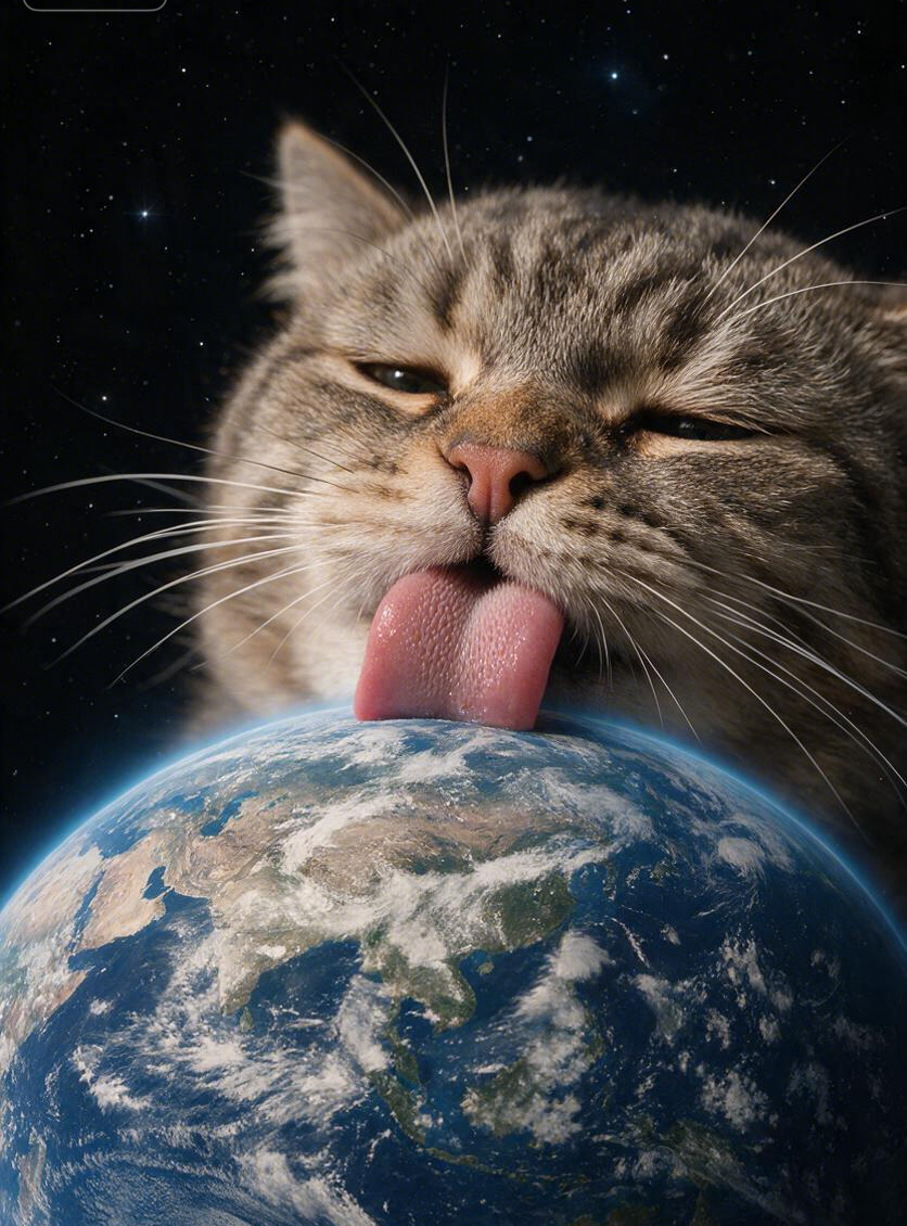 Funny Cat Licking Planet Earth Space Starry Night Background Car Center Pillar Sticker 50x24cm 2 Pieces/Set