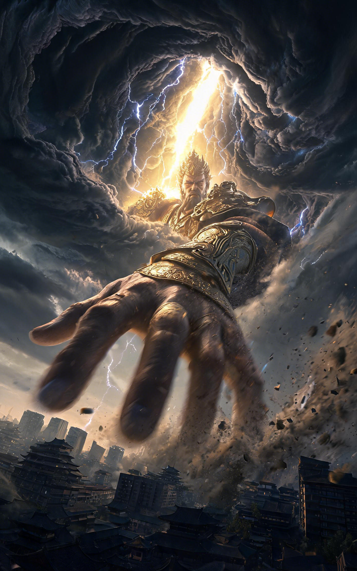 Golden God Hand Storm Clouds Car Center Pillar Sticker 50x24cm 2 Pieces/Set