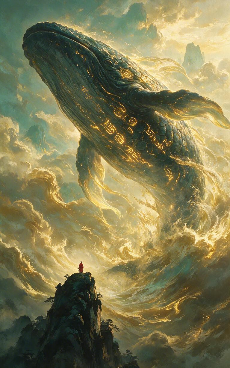 Mystical Golden Rune Whale Clouds Car Center Pillar Sticker 50x24cm 2 Pieces/Set