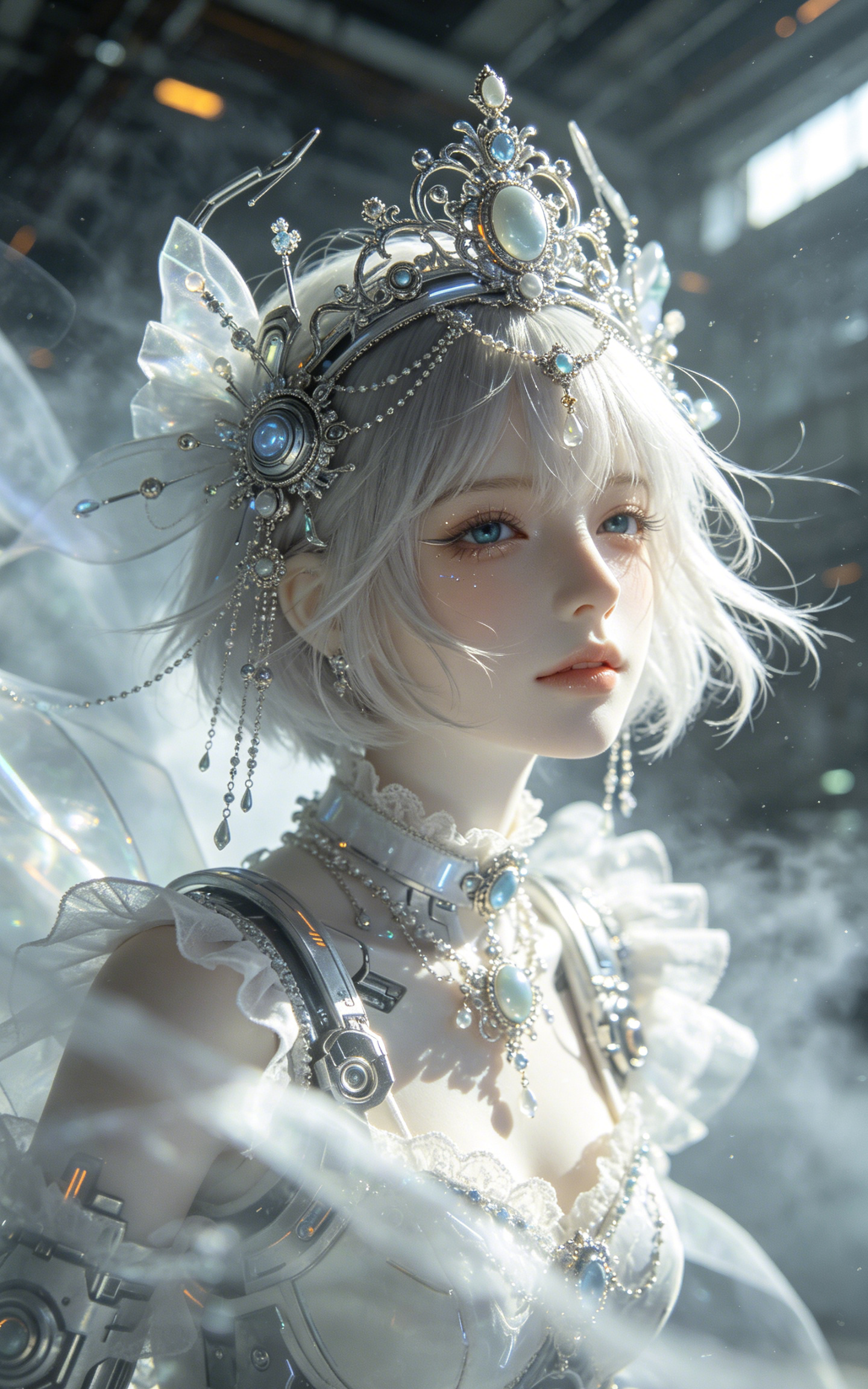 Crystal Crown White Hair Anime Girl Car Center Pillar Sticker 50x24cm 2 Pieces/Set