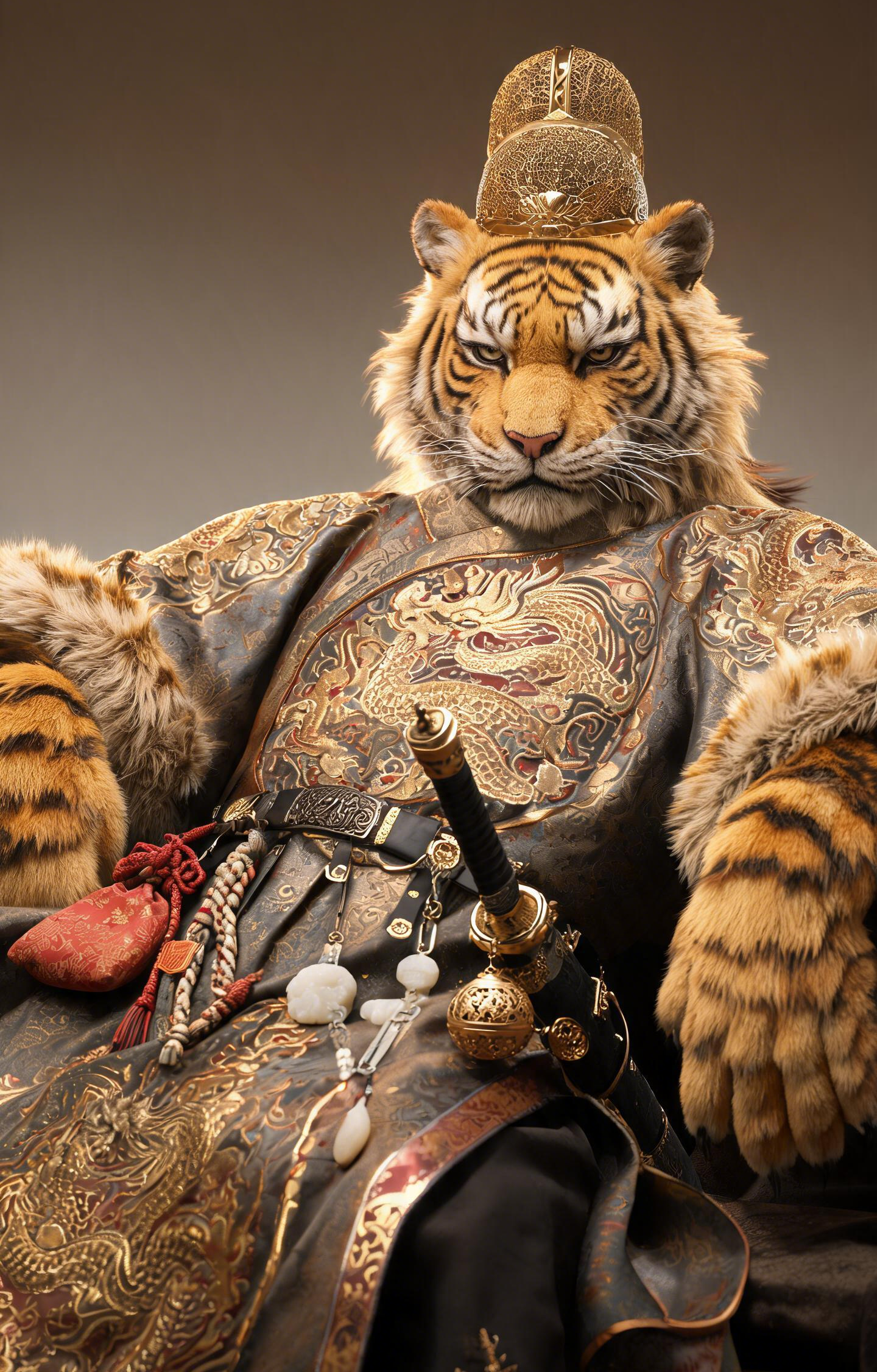 Tiger King Emperor Golden Crown Car Center Pillar Sticker 50x24cm 2 Pieces/Set