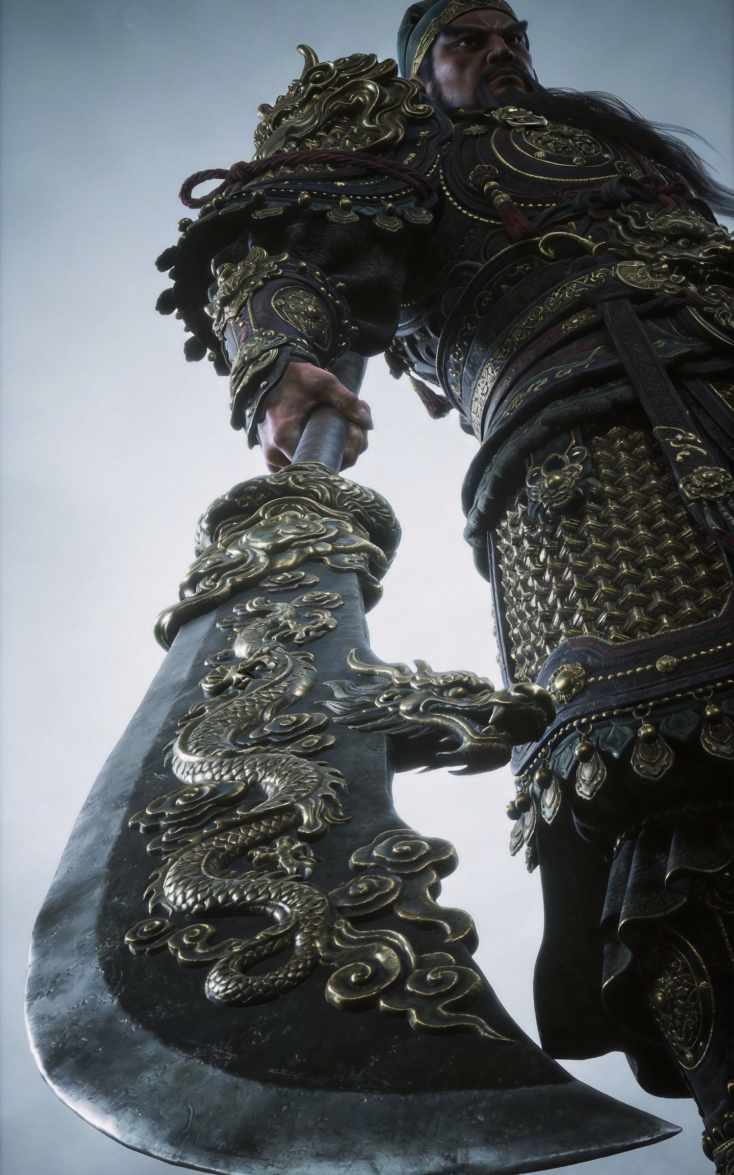 Ancient Warrior Holding Dragon Guandao Blade Car Center Pillar Sticker 50x24cm 2 Pieces/Set