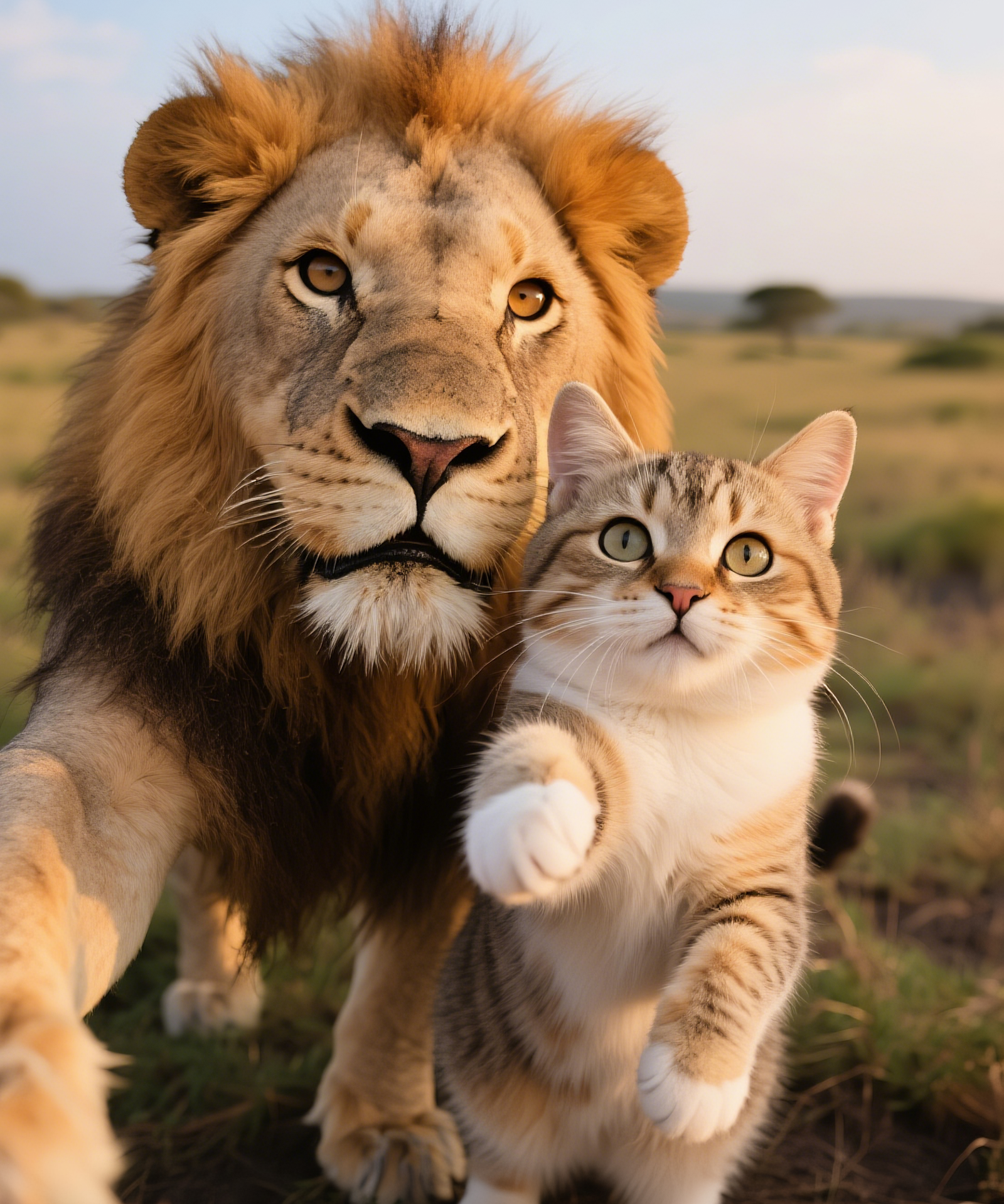 Savanna Lion and Cat Selfie Car Center Pillar Sticker 50x24cm 2 Pieces/Set