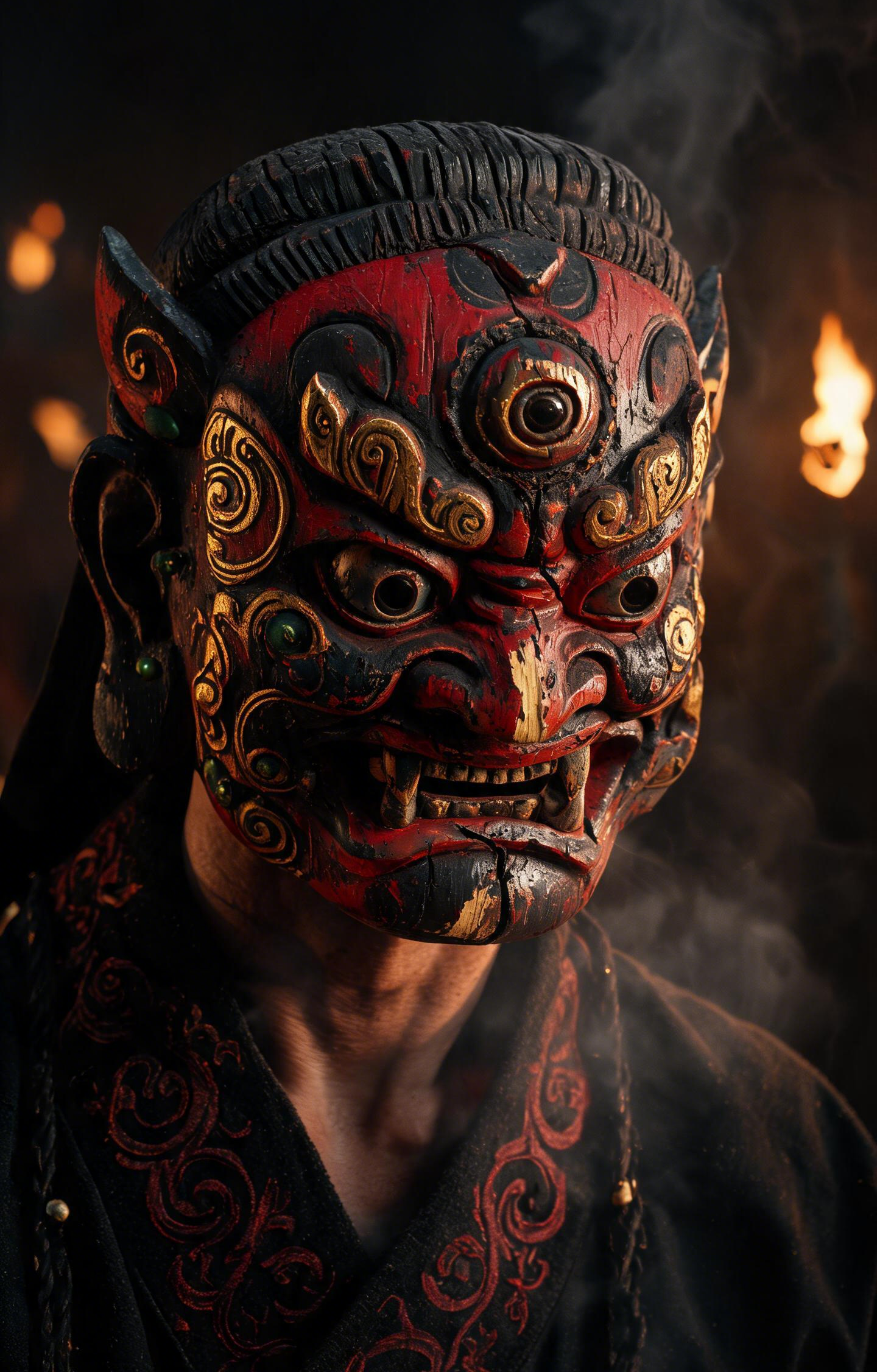 Carved Demonic Many Eyed Mask Car Center Pillar Sticker 50x24cm 2 Pieces/Set