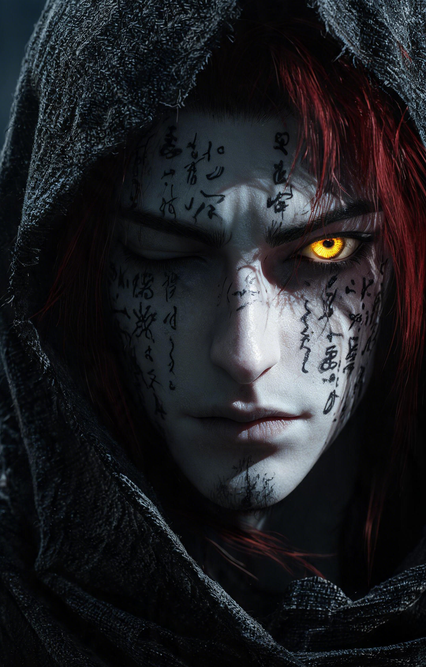 Mysterious Hooded Mage Face Runes Car Center Pillar Sticker 50x24cm 2 Pieces/Set