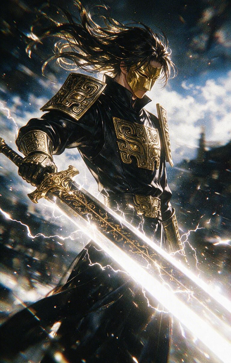 Golden Masked Ancient Swordsman Warrior Car Center Pillar Sticker 50x24cm 2 Pieces/Set