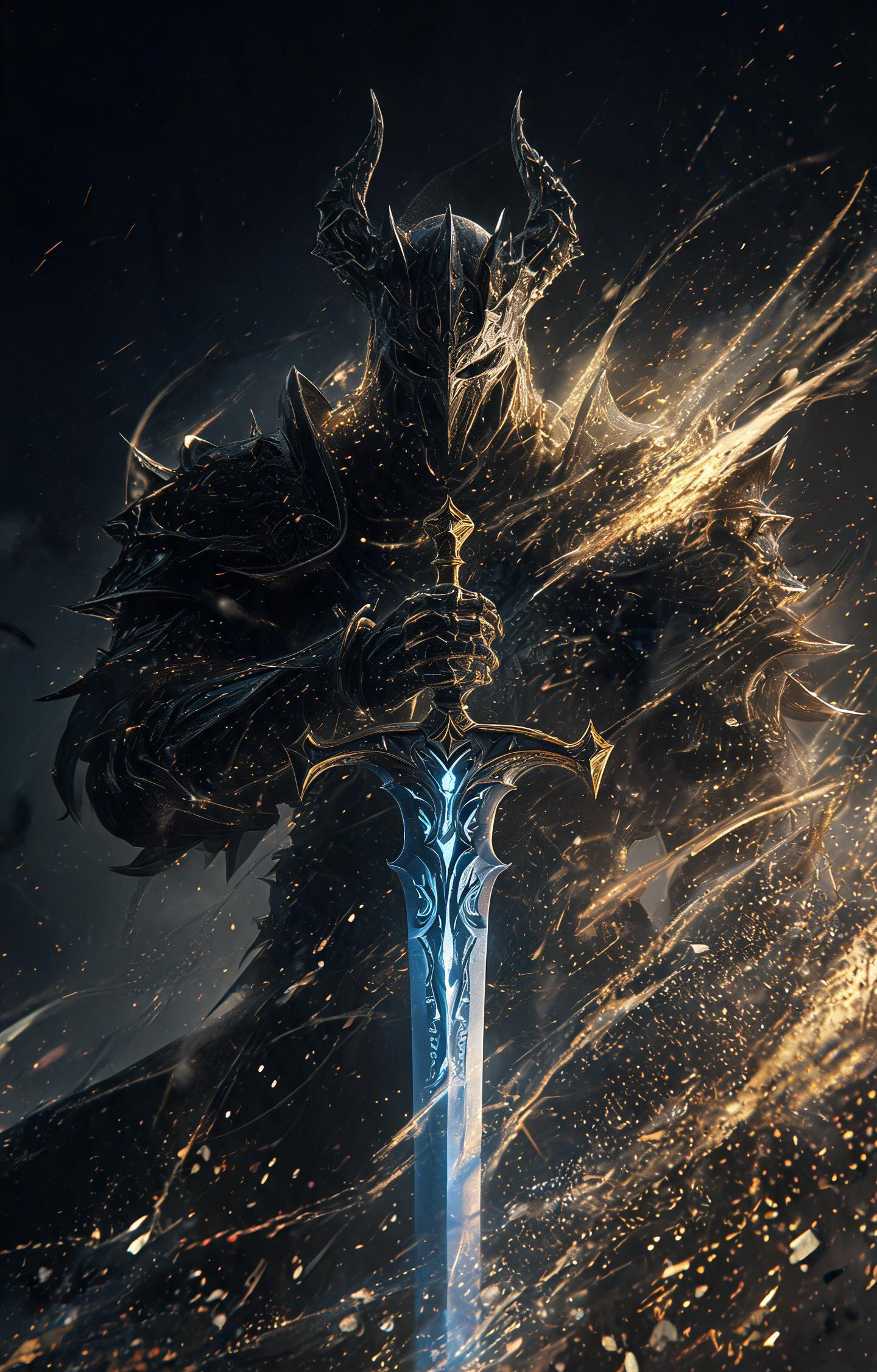 Dark Armored Knight Glowing Sword Car Center Pillar Sticker 50x24cm 2 Pieces/Set