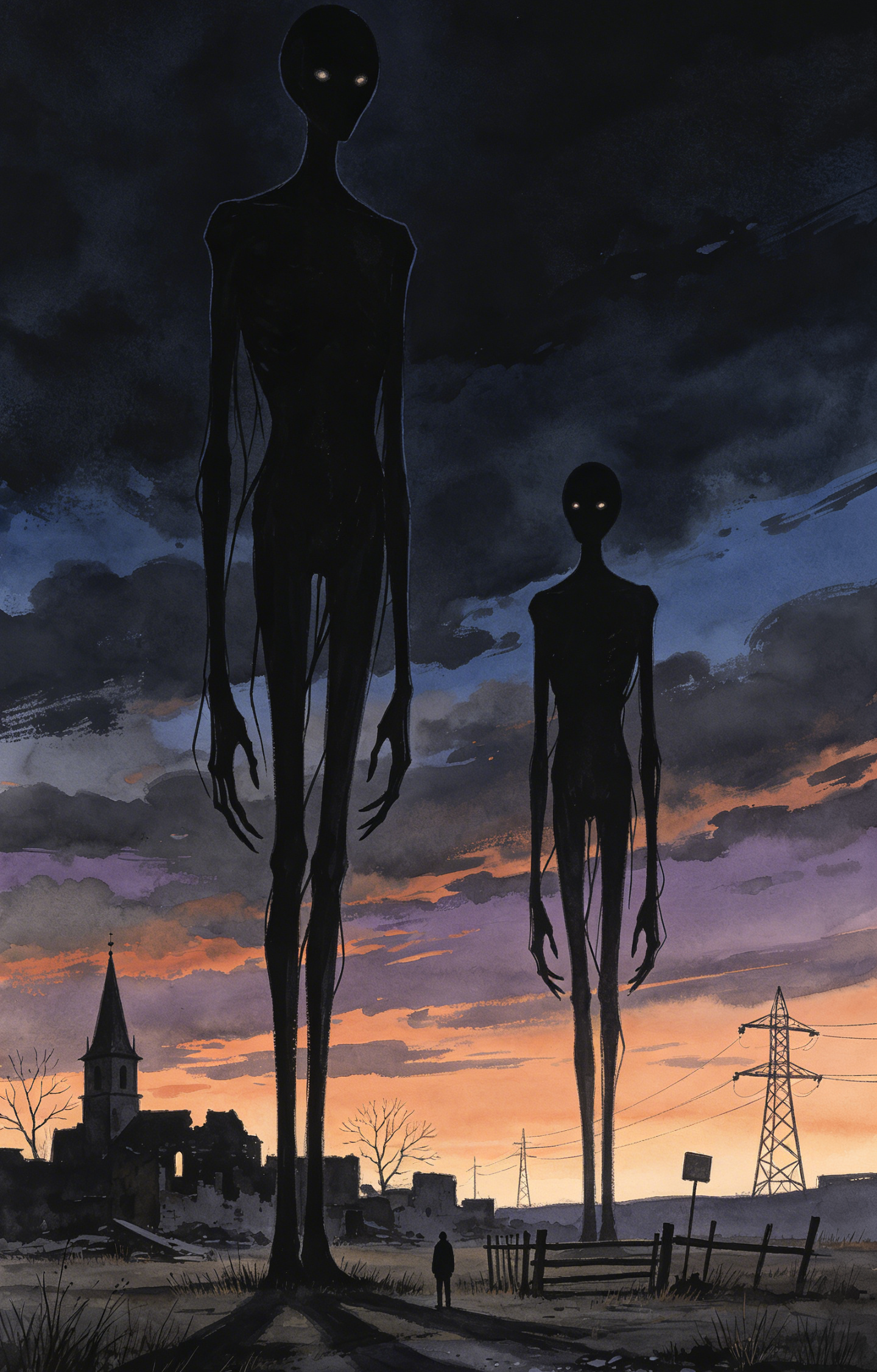 Giant Shadow Humanoids at Dusk Landscape Car Center Pillar Sticker 50x24cm 2 Pieces/Set