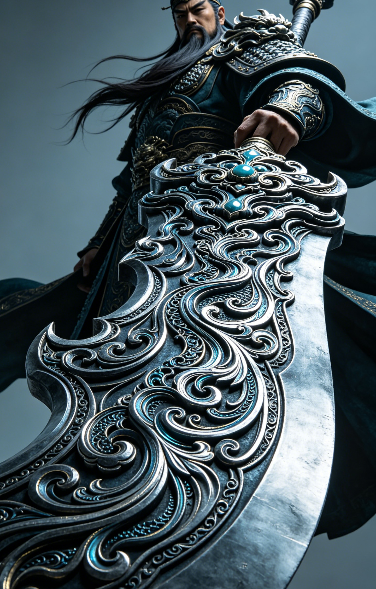 Ancient Chinese Warlord with Ornate Blade Car Center Pillar Sticker 50x24cm 2 Pieces/Set