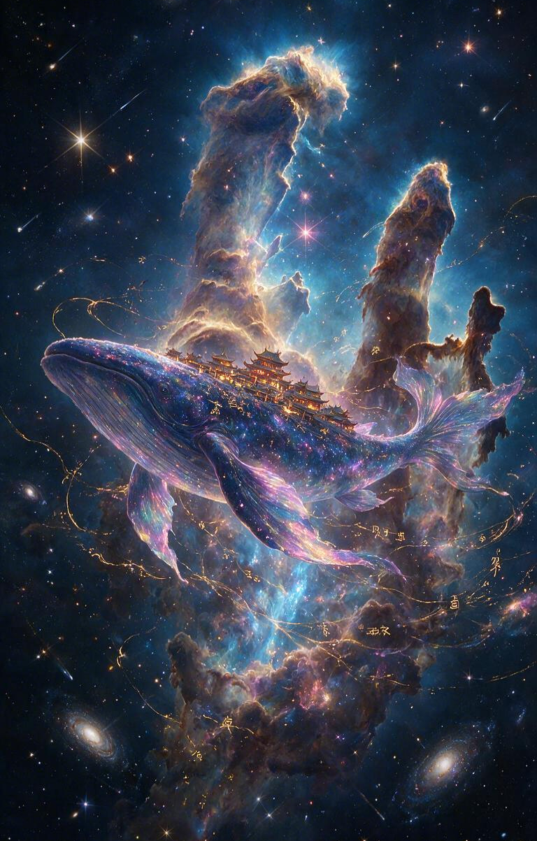 Cosmic Whale Temple Floating Among Nebulae Car Center Pillar Sticker 50x24cm 2 Pieces/Set