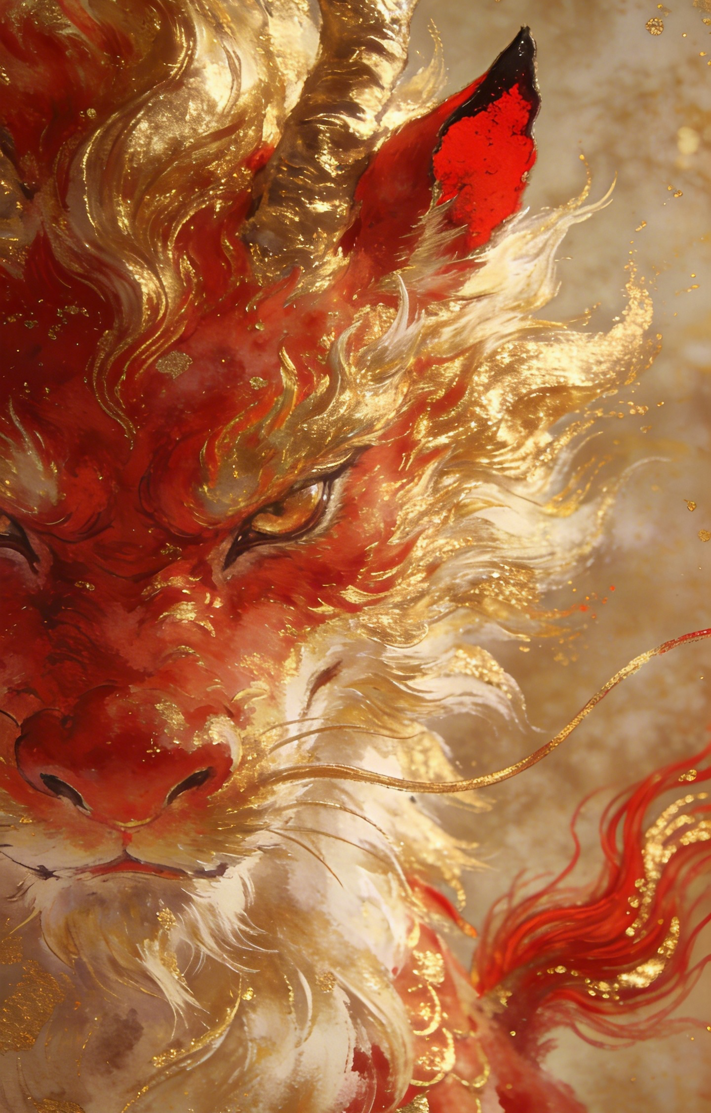 Golden Red Dragon Head Fantasy Portrait Car Center Pillar Sticker 50x24cm 2 Pieces/Set