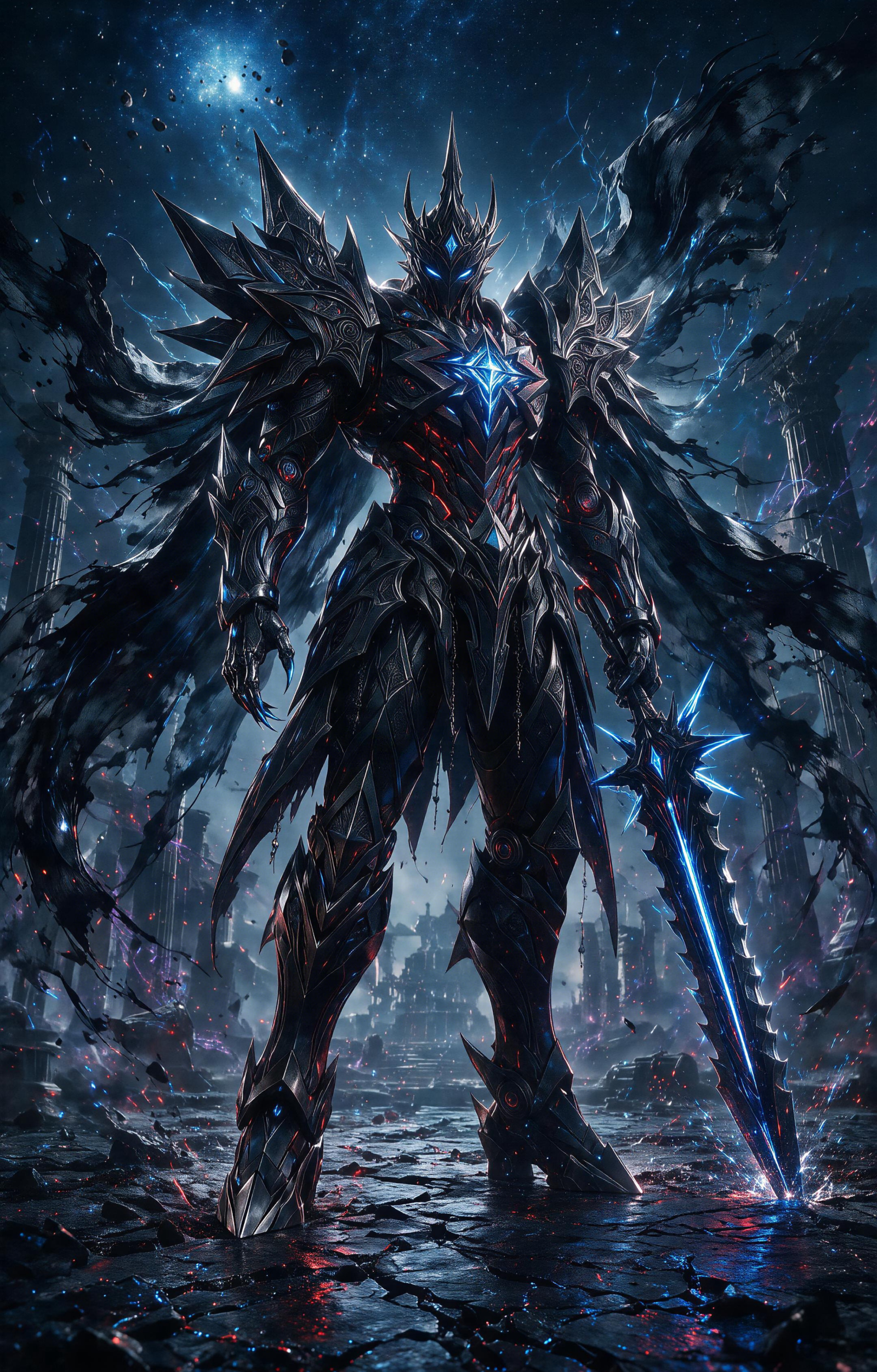 Dark Cosmic Armored Knight Fantasy Car Center Pillar Sticker 50x24cm 2 Pieces/Set