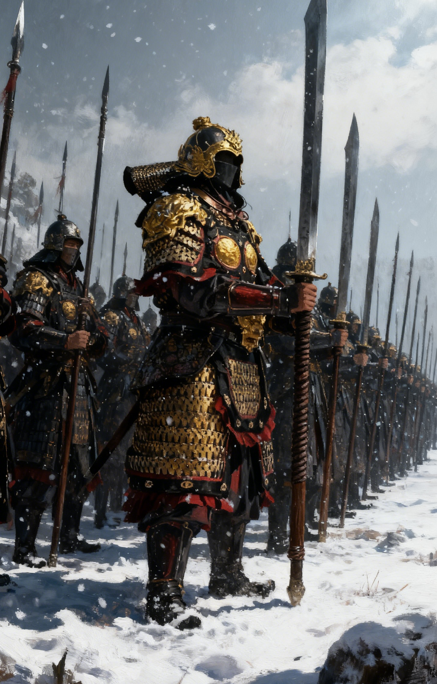 Golden Armored Warriors Snow Formation Car Center Pillar Sticker 50x24cm 2 Pieces/Set
