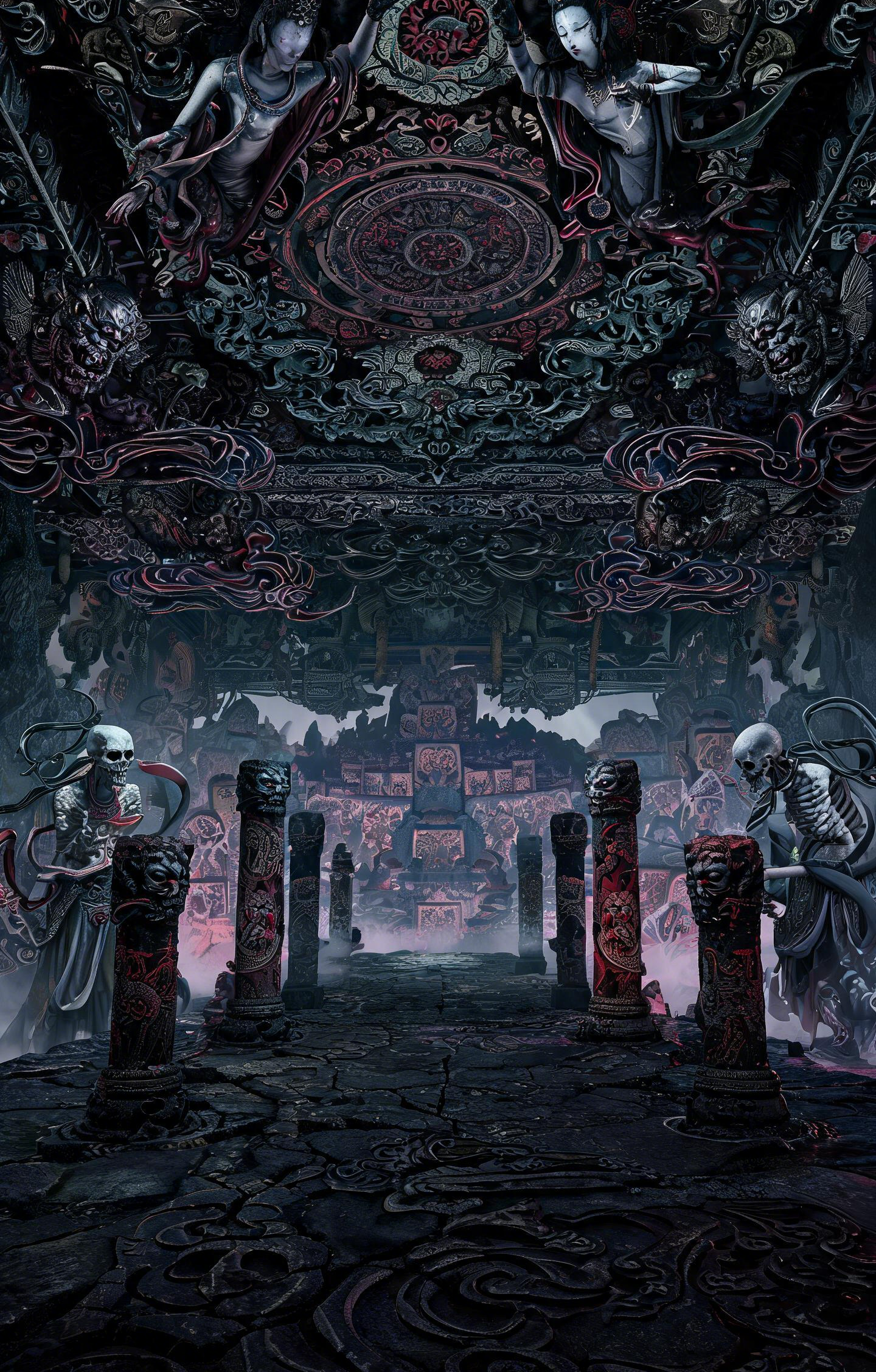 Haunted Skeleton Temple Dark Ritual Car Center Pillar Sticker 50x24cm 2 Pieces/Set