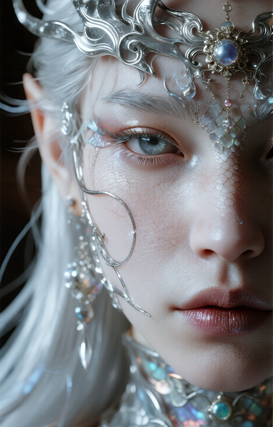 Silver Crowned Ethereal Elf Woman Car Center Pillar Sticker 50x24cm 2 Pieces/Set