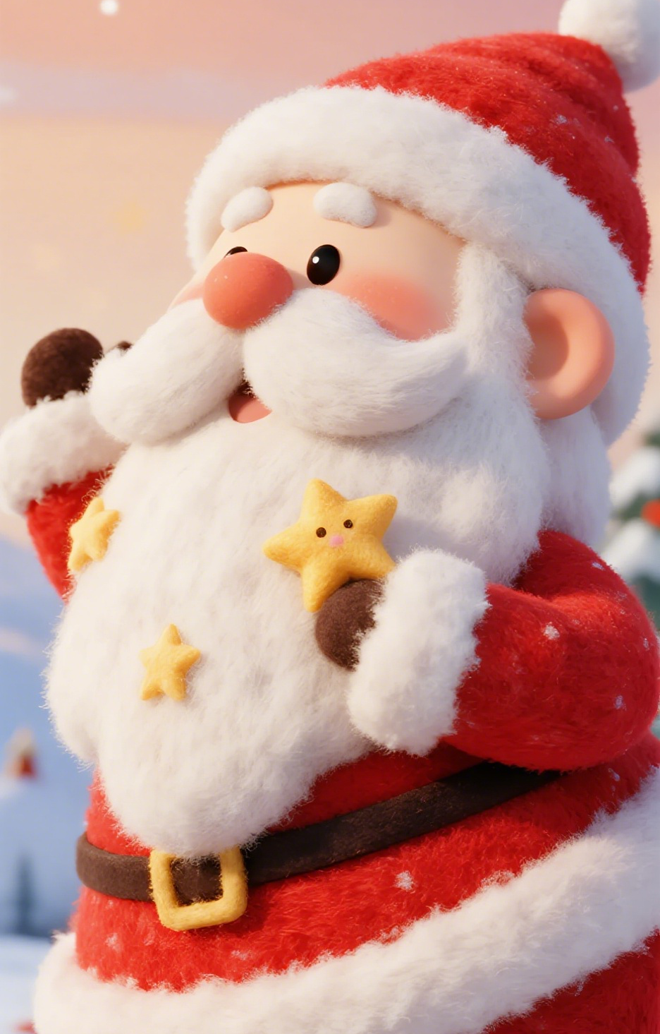 Fluffy Plush Santa with Yellow Stars Car Center Pillar Sticker 50x24cm 2 Pieces/Set