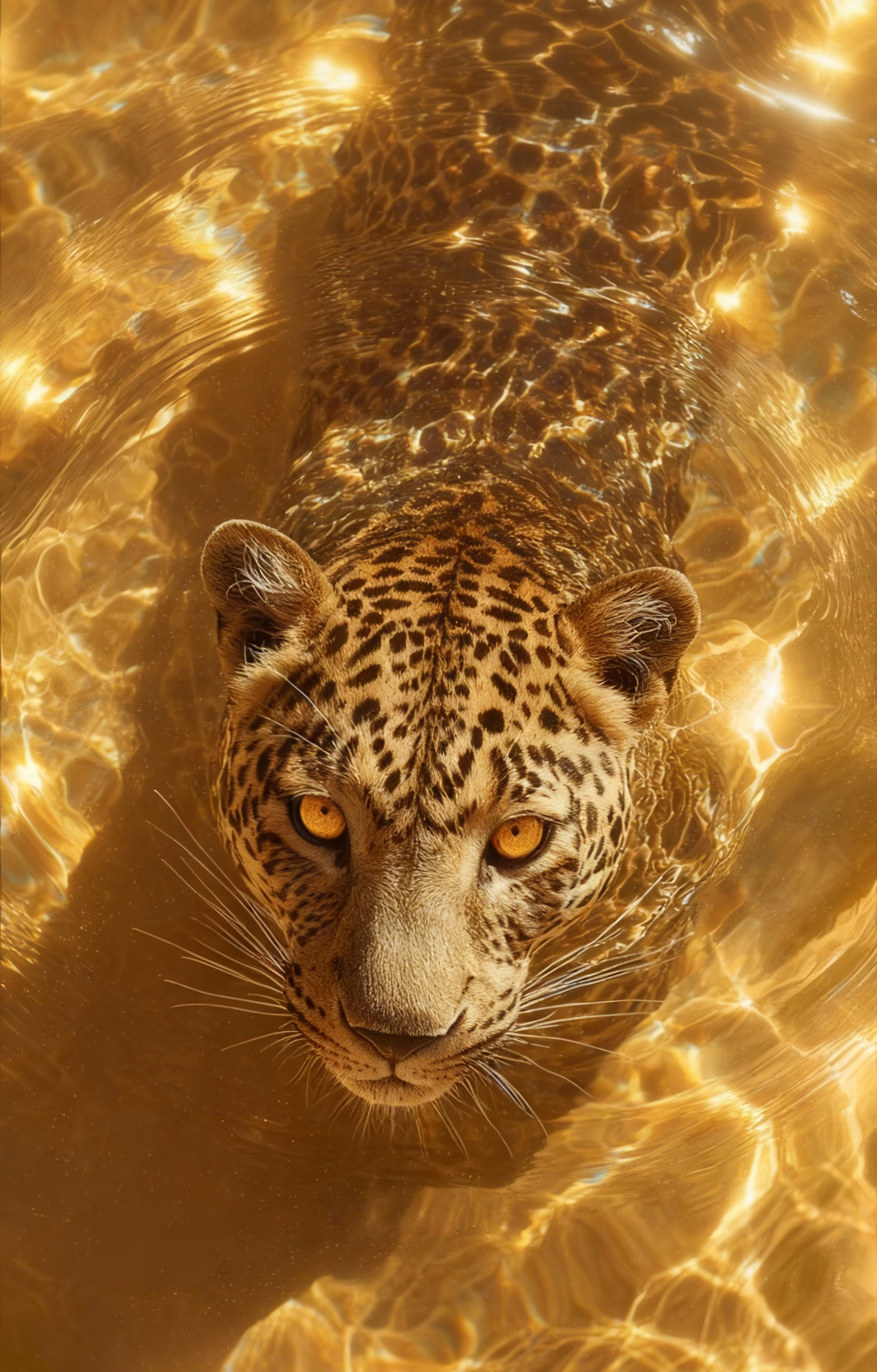 Leopard Swimming in Golden Water Car Center Pillar Sticker 50x24cm 2 Pieces/Set