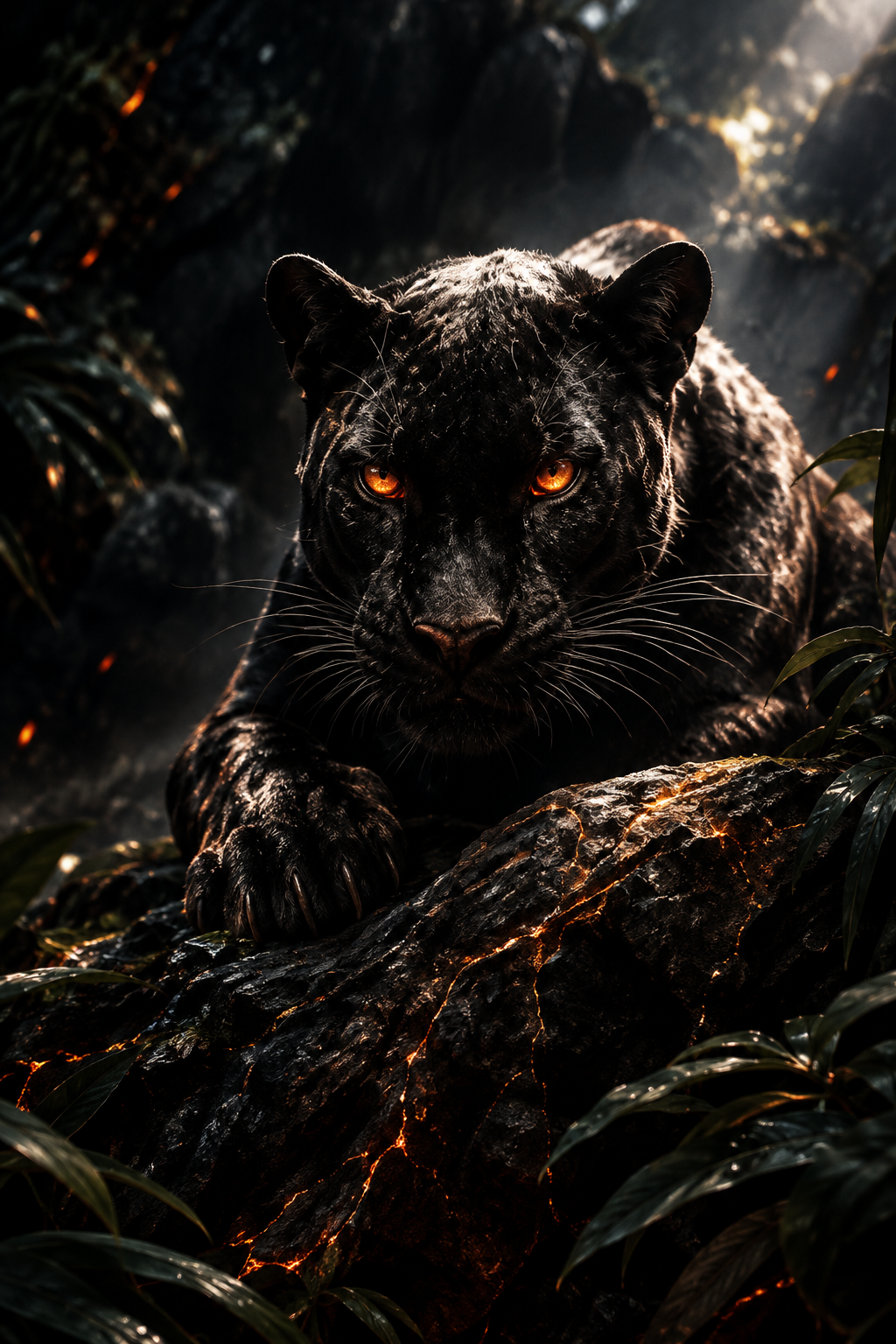 Golden-Eyed Panther on Ember Wood Car Center Pillar Sticker 50x24cm 2 Pieces/Set
