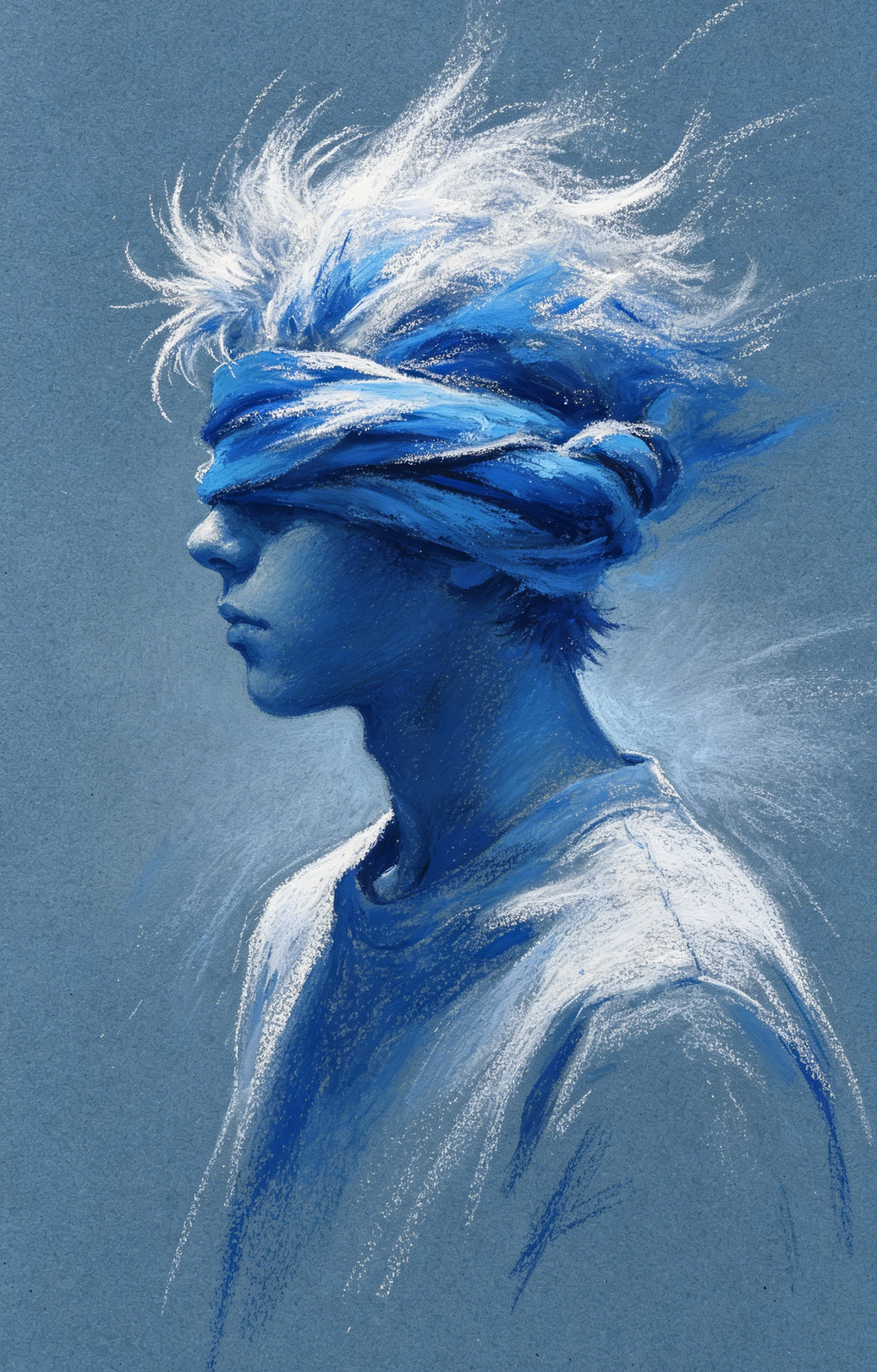 Blue Chalk Portrait of Blindfolded Youth Car Center Pillar Sticker 50x24cm 2 Pieces/Set