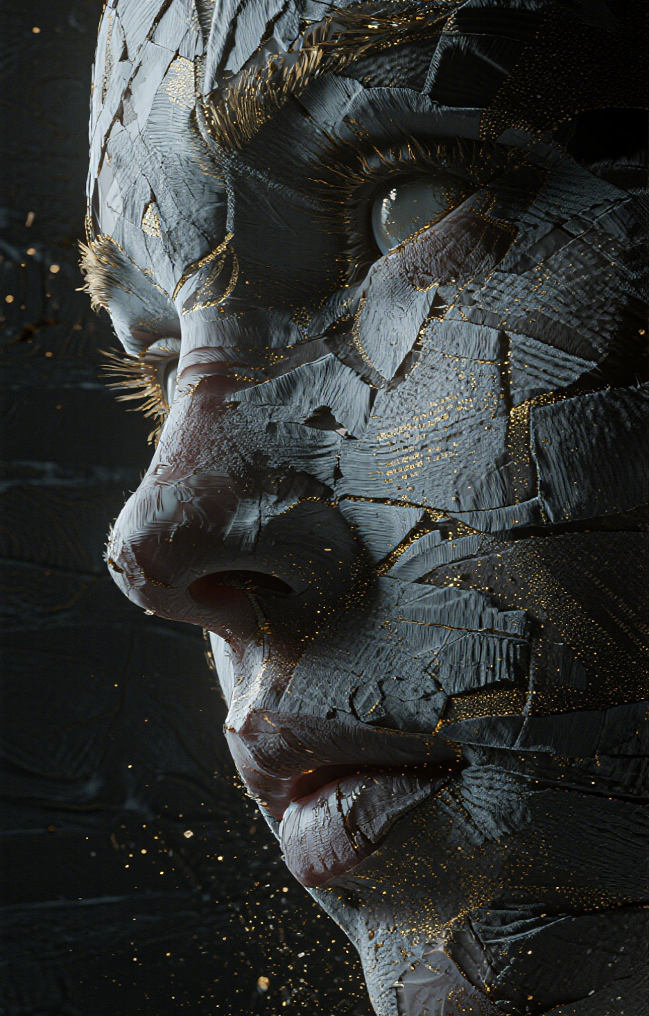 Cracked Stone Face with Gold Veins Car Center Pillar Sticker 50x24cm 2 Pieces/Set