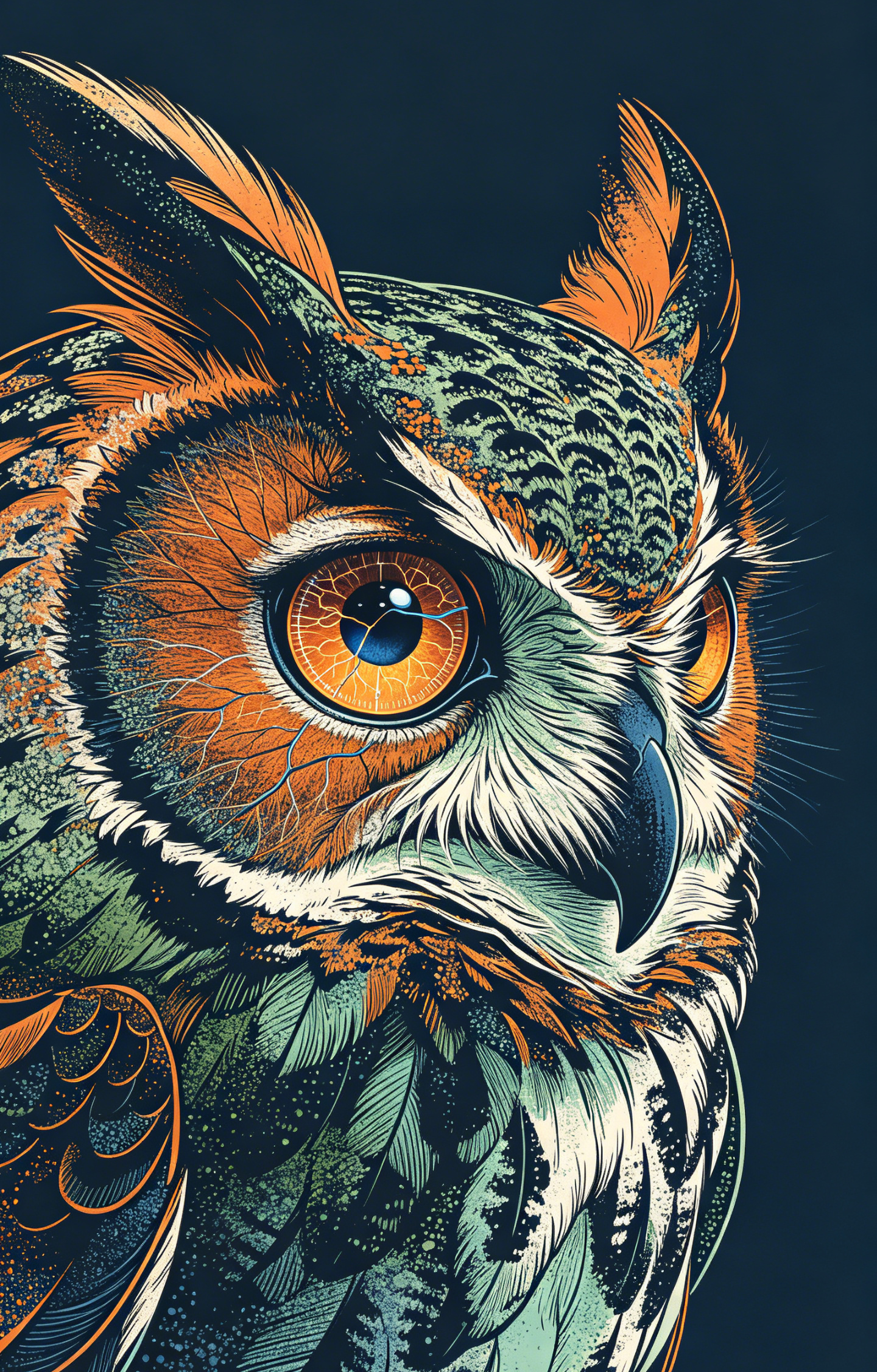 Orange and Teal Owl Portrait Car Center Pillar Sticker 50x24cm 2 Pieces/Set