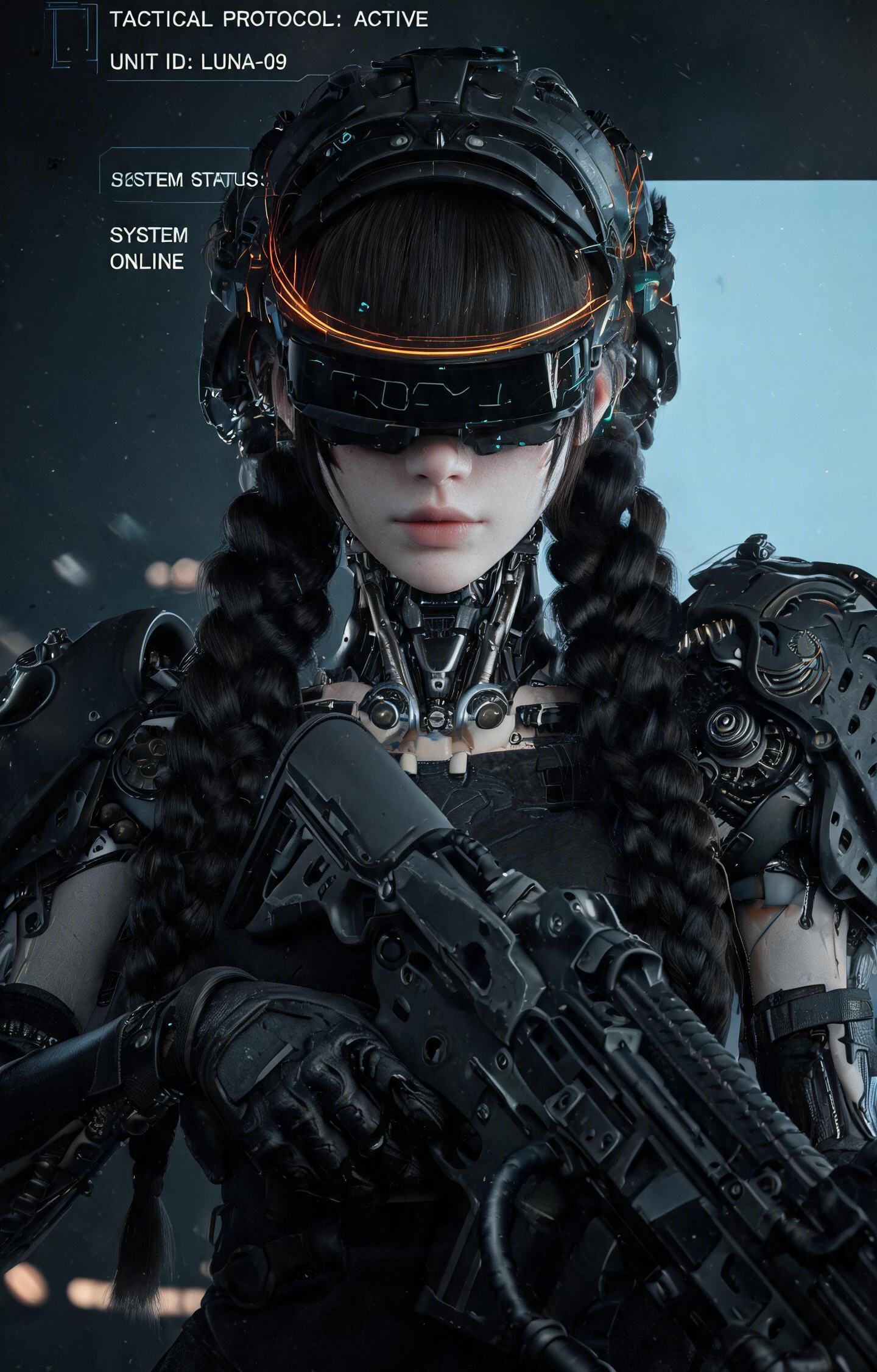 Cyberpunk Cyborg Girl with Rifle Car Center Pillar Sticker 50x24cm 2 Pieces/Set